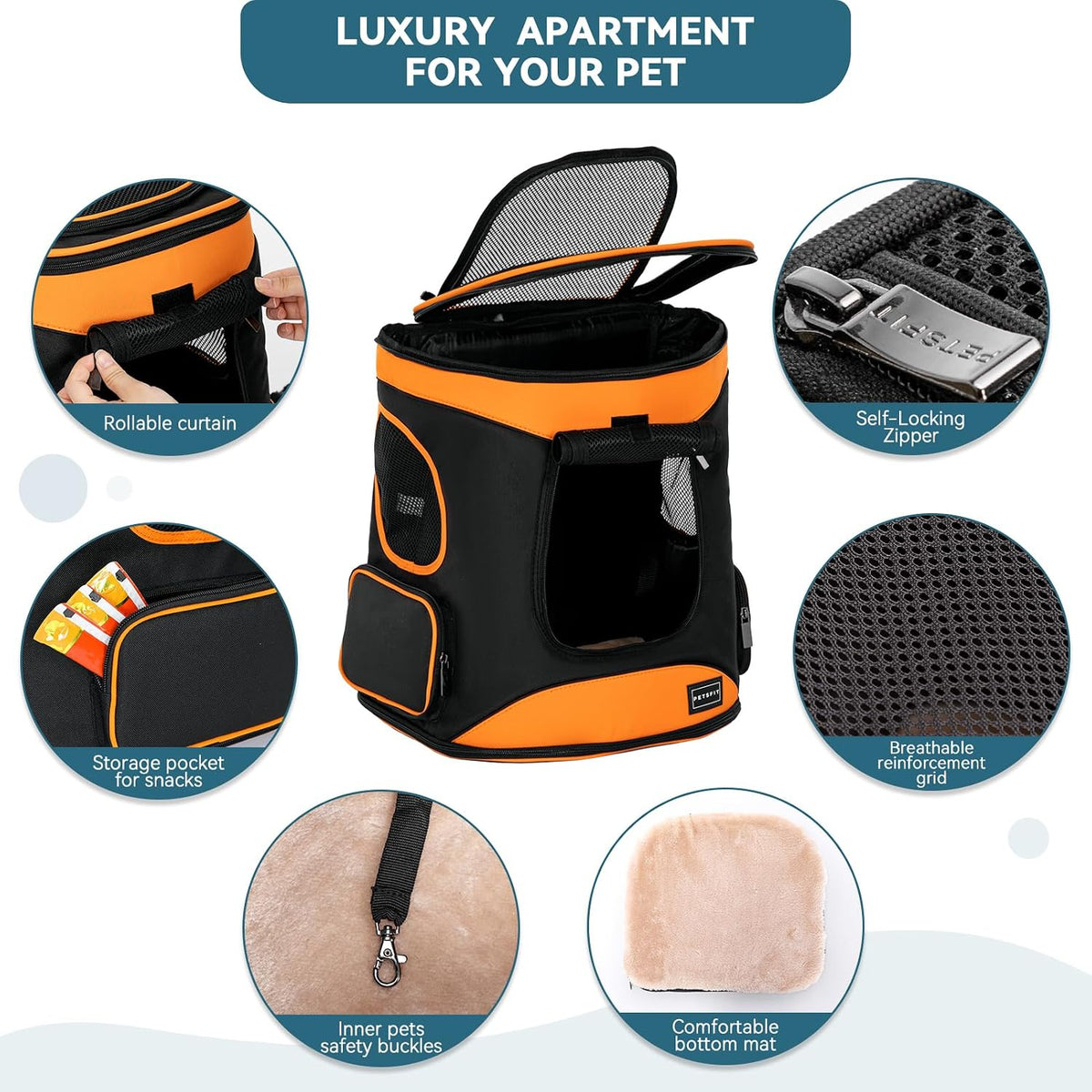 Petsfit Dog and Cat Backpack Carrier, Padded Waist Support - AOrange - image 4