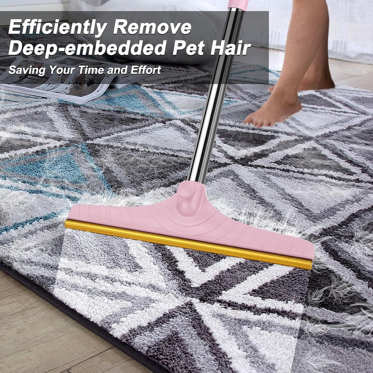 Carpet Rake for Pet Hair Removal, Reusable Carpet Scraper Broom – Essentials for Dogs - Pink - image 4