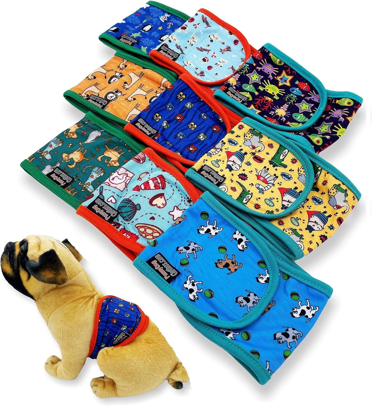 Pack of 3 Dog Belly Band Puppy Diapers Male Boy Belly Wrap Reusable - L: Waist 15" - 17" / Pack of 9 Colors - image 3