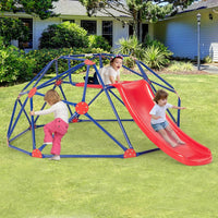 Olakids geometric climbing dome with slide, green steel frame for backyard play - view 4