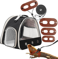 Bearded Dragon Travel Backpack with Harness and Leash Set - Black / Carrier+LSH Brown