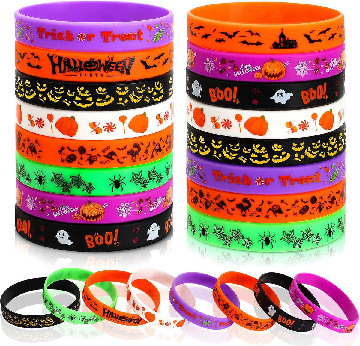 JUNEBRUSHS 24pcs Halloween Silicone Bracelets - Halloween Style B