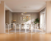 BHG Metal No-Assembly Freestanding Dog Gate with Door Walk Through - White / 8 panels