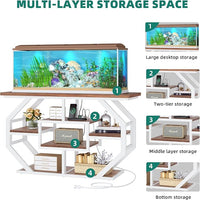 YITAHOME Heavy Duty 55-75 Gallon Fish Tank Stand with Power Outlet, Marble Aquarium Stand for Fish, Turtle, Reptile Terrarium, Shelves for Fish Tank Accessories Storage, 860LBS Capacity, White & Walnut