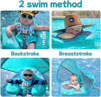 Mambobaby Float with Canopy UPF 50+ and Tail Non-Inflatable Baby Pool - Cloth Dinosaur Green - image 4