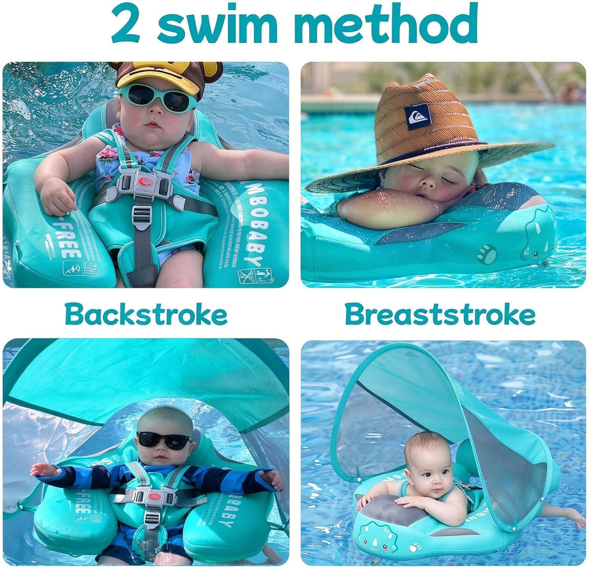 Mambobaby Float with Canopy UPF 50+ and Tail Non-Inflatable Baby Pool - Cloth Dinosaur Green - image 4