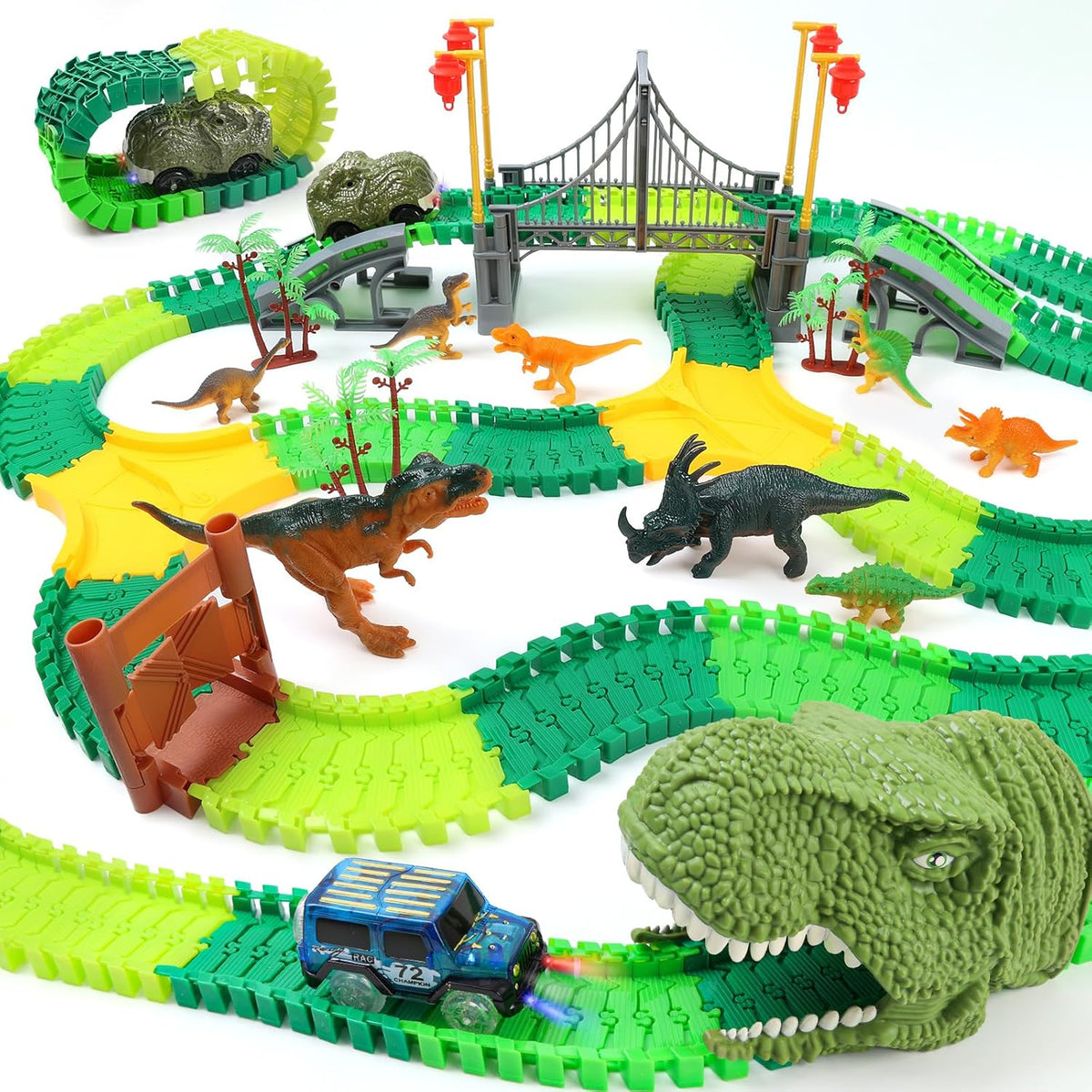 IQKidz Dinosaur World Race Track Toys, 1 Race Car, 6 Dino Toys - Dinosaur Track