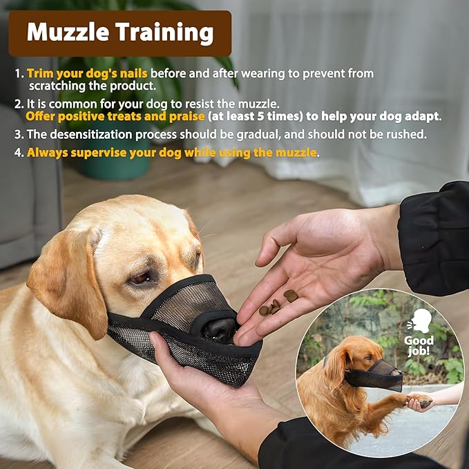 Crazy Felix Nylon Dog Muzzle for Small Medium Large Dogs Poodle Labrador Golden Retriever Doberman, Air Mesh Breathable and Drinkable Pet Muzzle for Anti-Biting Chewing Scavenging(Black,XL)