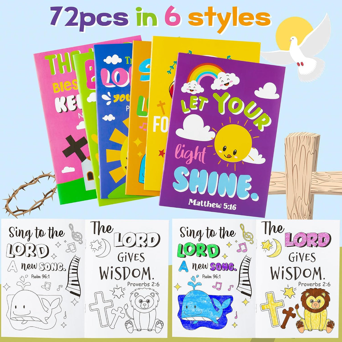 24Pcs Bible Coloring Books Religious Theme DIY Color-in Pages – Fun for Kids & Family - Bible - Style A (72Pcs) - image 2