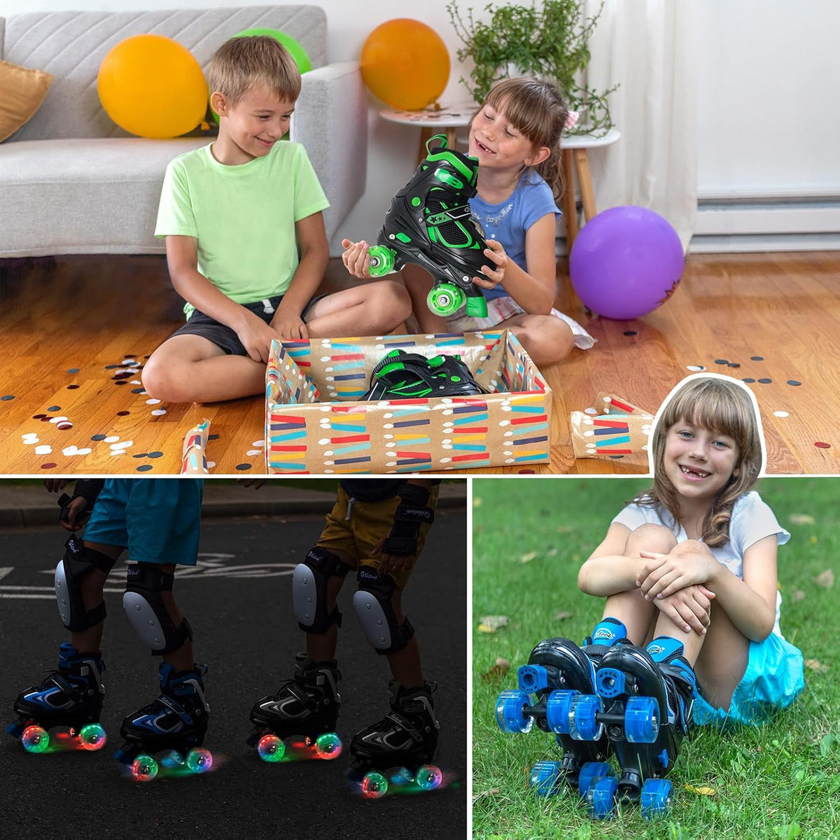 Kids Roller Skates for Boys - Green / Large(5-8) - image 3