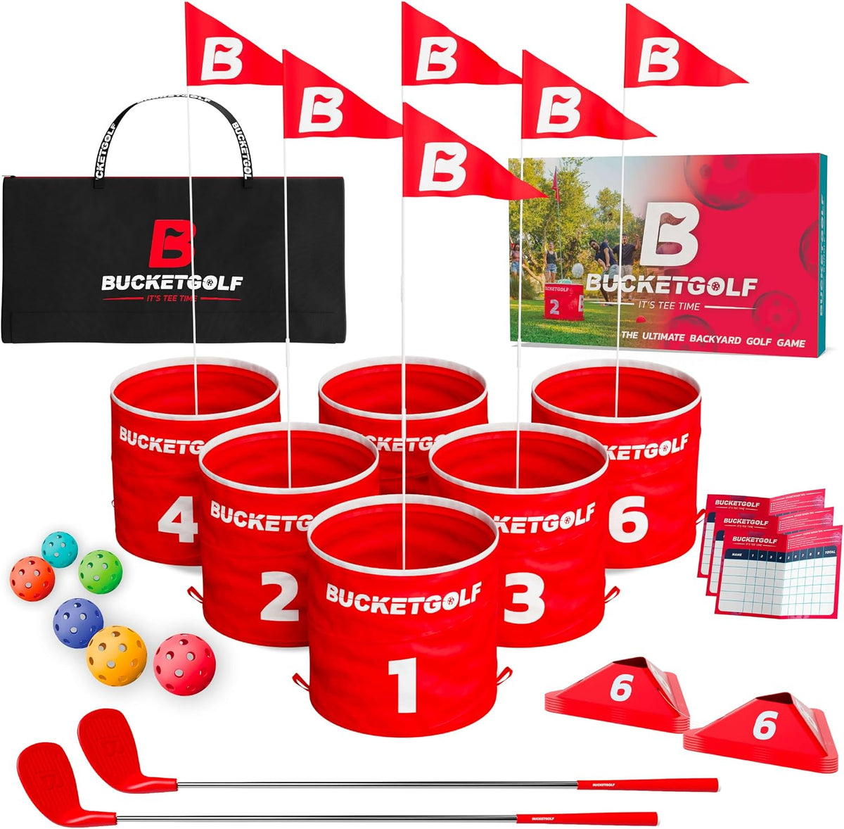 BucketGolf 6 hole backyard golf game bundle with clubs and carry bag - view 3