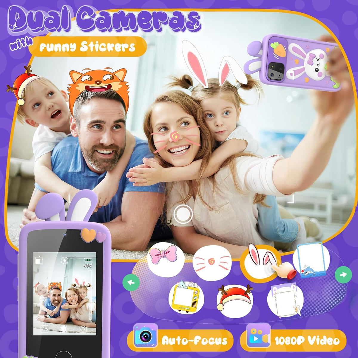 Luyiilo Kids Smart Phone Toys for Boys - Rabbit-Purple - image 3