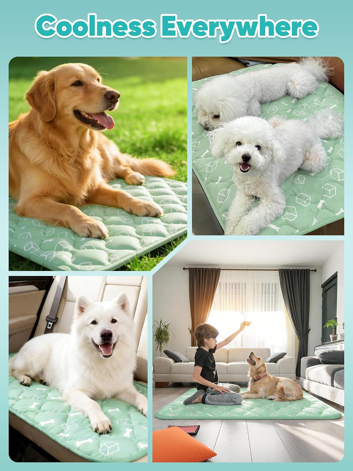 Dog Cooling Mat 2.0, Ocean Blue - XX-Large / Green - image 3