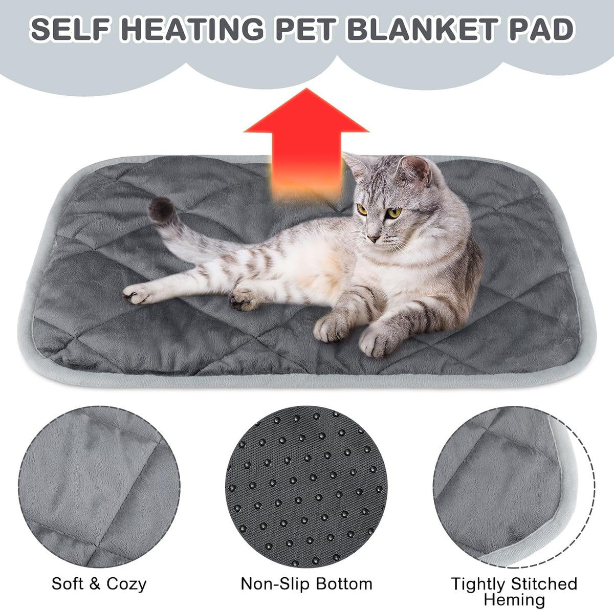 4 Pack Self Heating Cat Pad Self Warming Dog Mat - 16 x 20 Inch / Gray - image 3