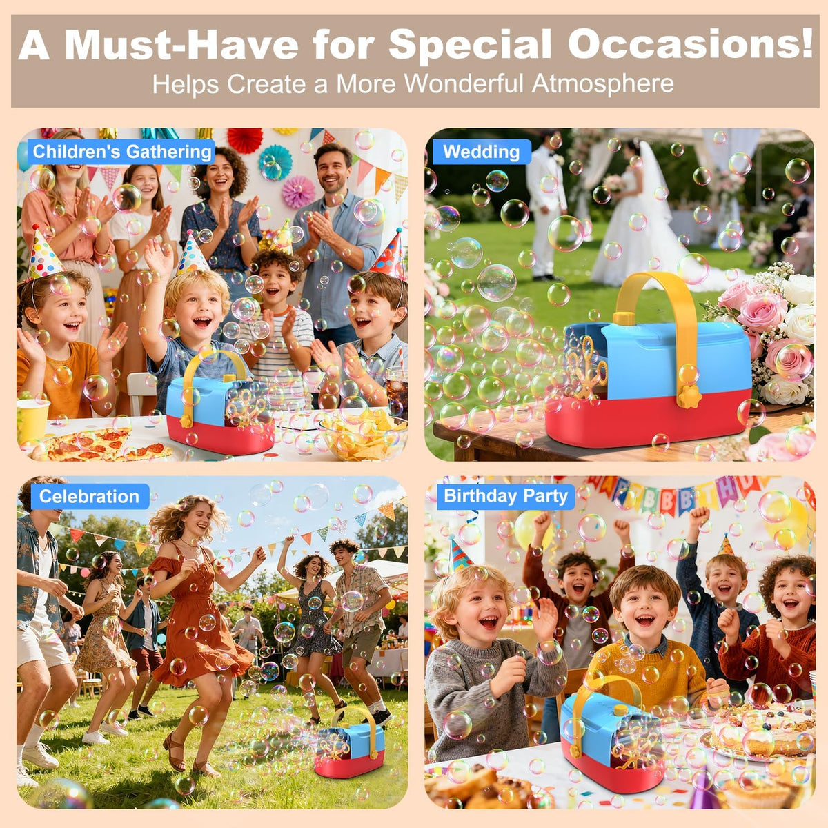 Zerhunt Durable Bubble Machine for Party: 3 Power Modes for Non-Stop - Blue Red - image 4