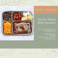 Extra Large Premium Stainless Steel Dinner Plates, 5 Compartments, Set of 2 | Eco Friendly Dinnerwear for Camping, Portion Control, Meal Prep, Lunch, and Party