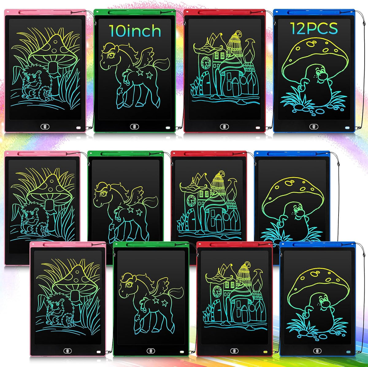 Tinlade 12 Pack LCD Writing Tablet for Kids - Pink, Green, Red, Blue / 10 Inch