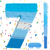 BIRCHIO blue number 4 pinata with blindfold and bat for a fourth birthday party - view 3