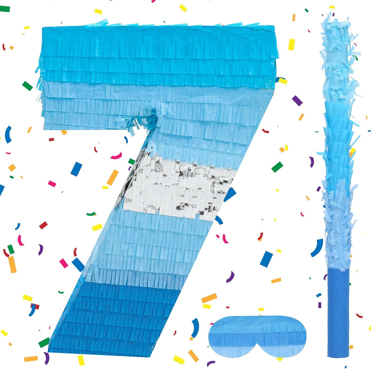 BIRCHIO blue number 4 pinata with blindfold and bat for a fourth birthday party - view 3