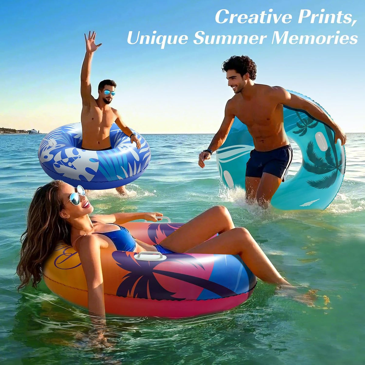 HeySplash Pool Floats, Inflatable Pool Floaties for Adults – Fun for Kids & Family - N-Orange Purple Beach - image 4