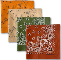 Premium Soft Cotton Bandanas Pack for Men and Women Paisley 22 x 22 - Pack of 4 Earthy Essentials