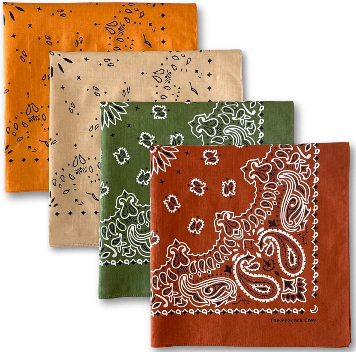 Premium Soft Cotton Bandanas Pack for Men and Women Paisley 22 x 22 - Pack of 4 Earthy Essentials