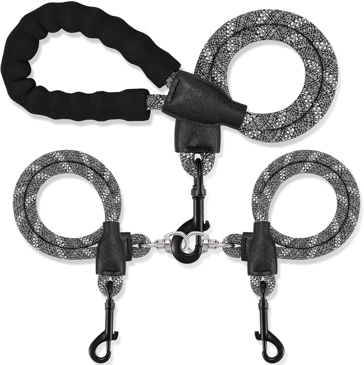 Double Dog Leash, No Tangle, Detachable360° Swivel - Black / S (8-45 lbs)