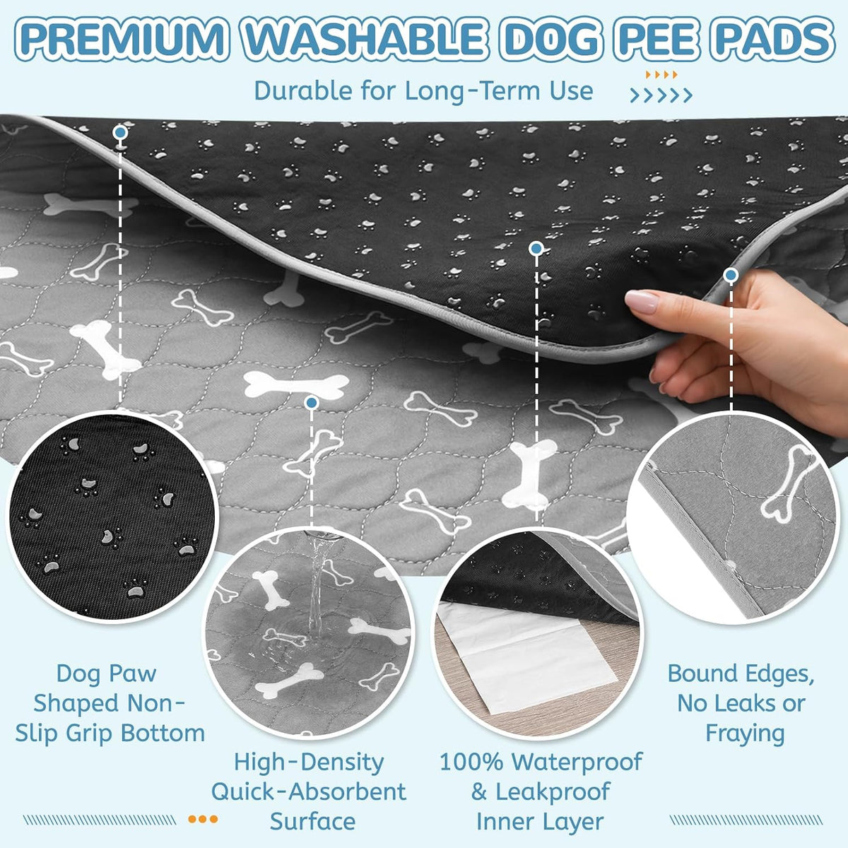 Washable Pee Pads for Dogs, 18"x24" - Gray / 36*48 Inch (Pack of 2) - image 4