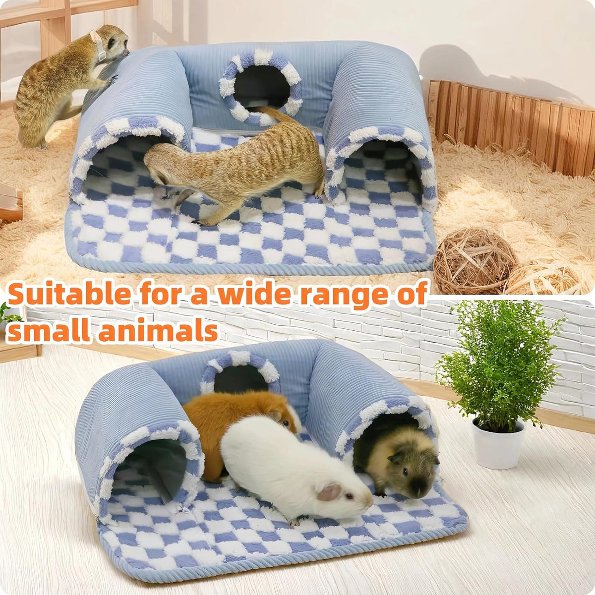 Guinea Pig Hideout Tunnel with Warm Bed for Small Pet 3 Cave Small - blue - image 2