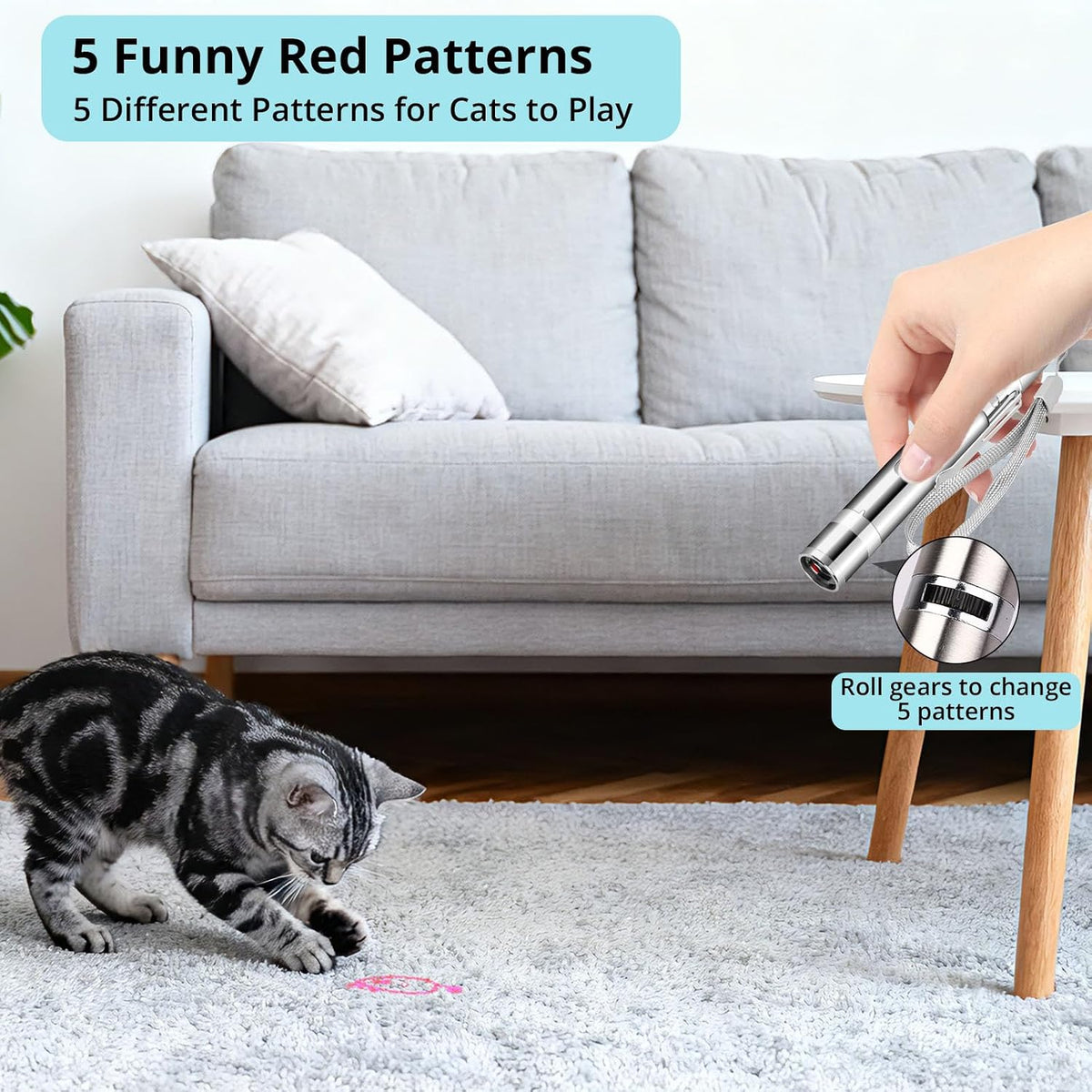 Cat Toy, USB Rechargeable, 3 Light Modes, 5 Fun Patterns, Indoor – Essentials for Cats - 2 pcs red light - image 4