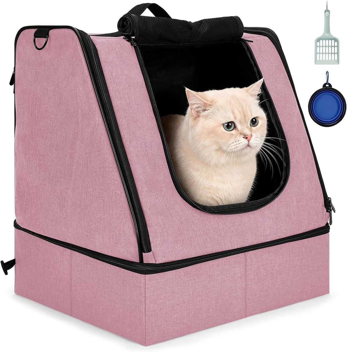 apollo walker Portable Cat Litter Box With Waterproof bag and Lid - Pink / Medium