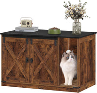 Hzuaneri Cat Litter Box Enclosure - 39.4"L x 21.7"W x 24.8"H / Rustic Brown and Black