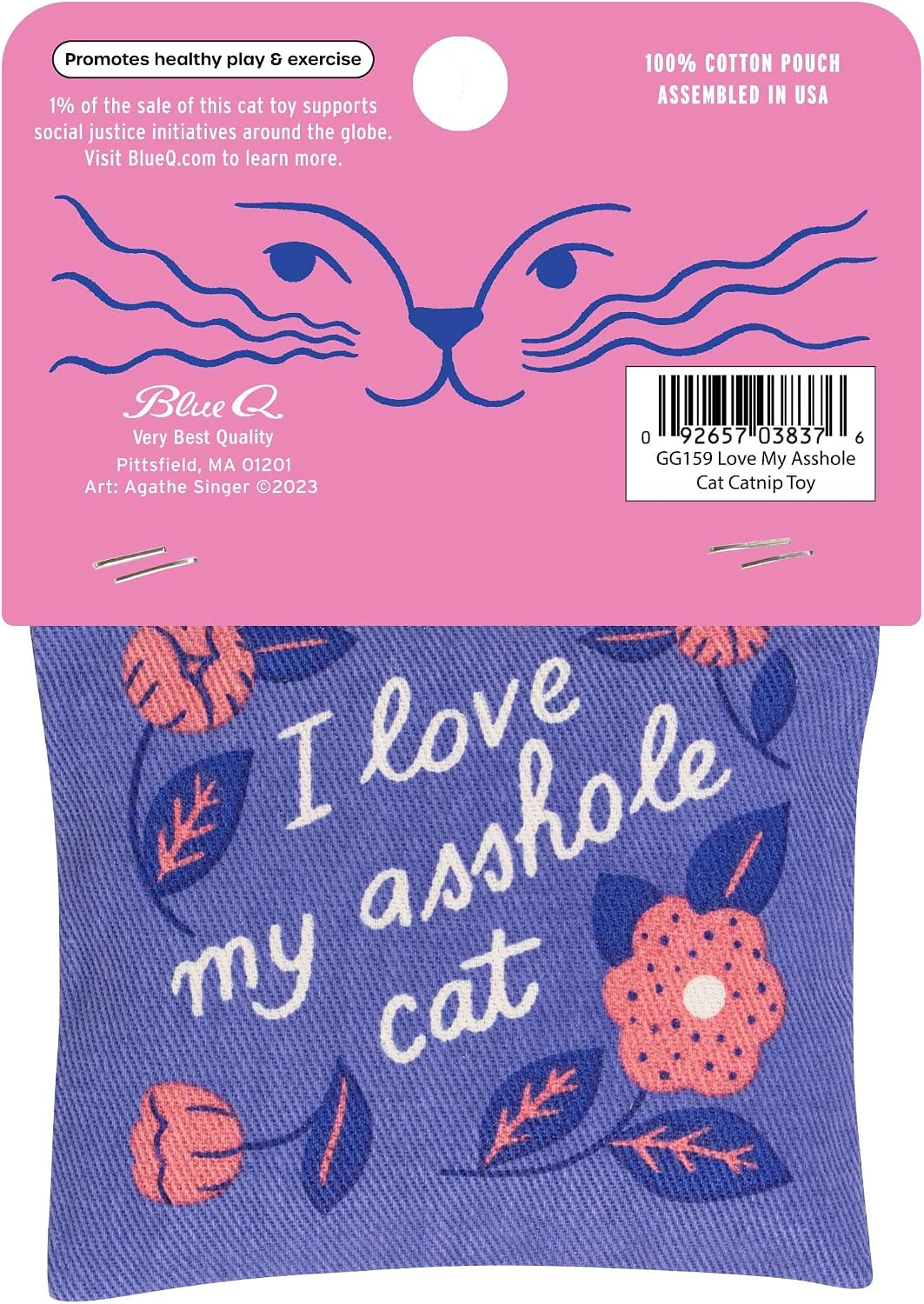 Blue Q Catnip - Cute Cat Toys for Biting with Funny Graphics -I Love My Cat – Essentials for Cats - I Love My A'hole Cat - image 2