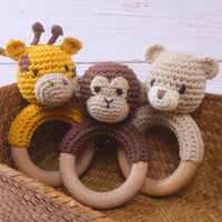 Joliecraft beige crochet bear rattle with natural wood teething ring - view 10