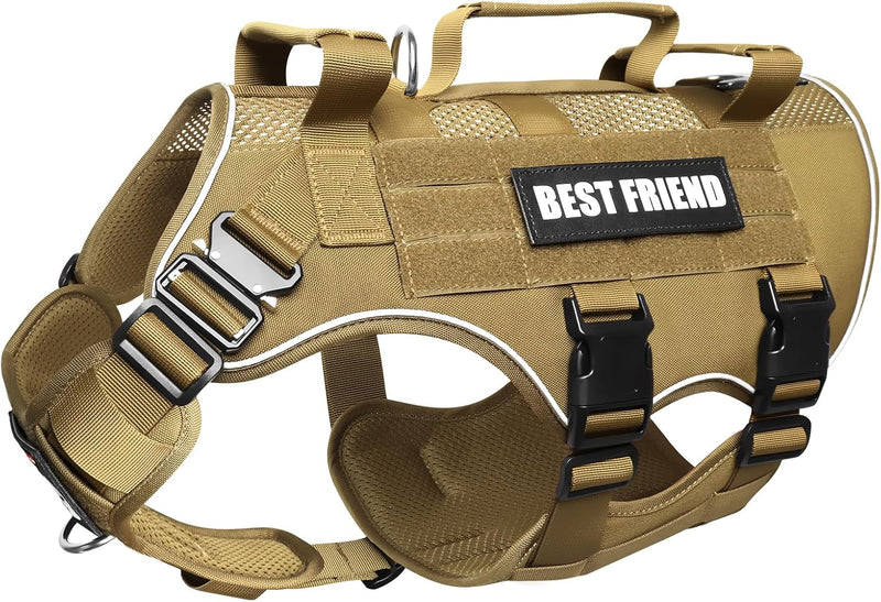 Air Mesh Tactical Dog Harness with Metal Buckles&MOLLE - Extra-Large / Brown