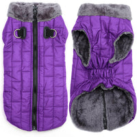 Fleece Dog Jacket for Small Dogs, Puppy Coat with Harness - Purple / X-Small