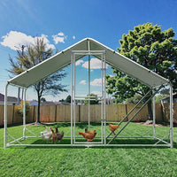 Large Metal Chicken Coop, 10x6.5x6.5FT Chicken Runs for Yard with Cover,