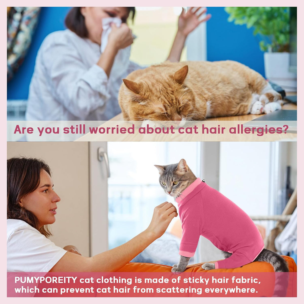 Sticky Hair Cat Clothes, Prevent Loss Pajamas - XX-Large / Pink - image 2
