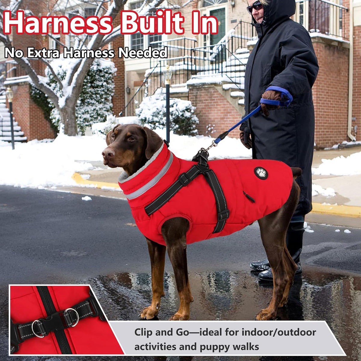 Dogcheer Dog Winter Coat with Harness - Red / X-Small(Chest:13.3", Back:9.8" Neck:10.2") - image 2