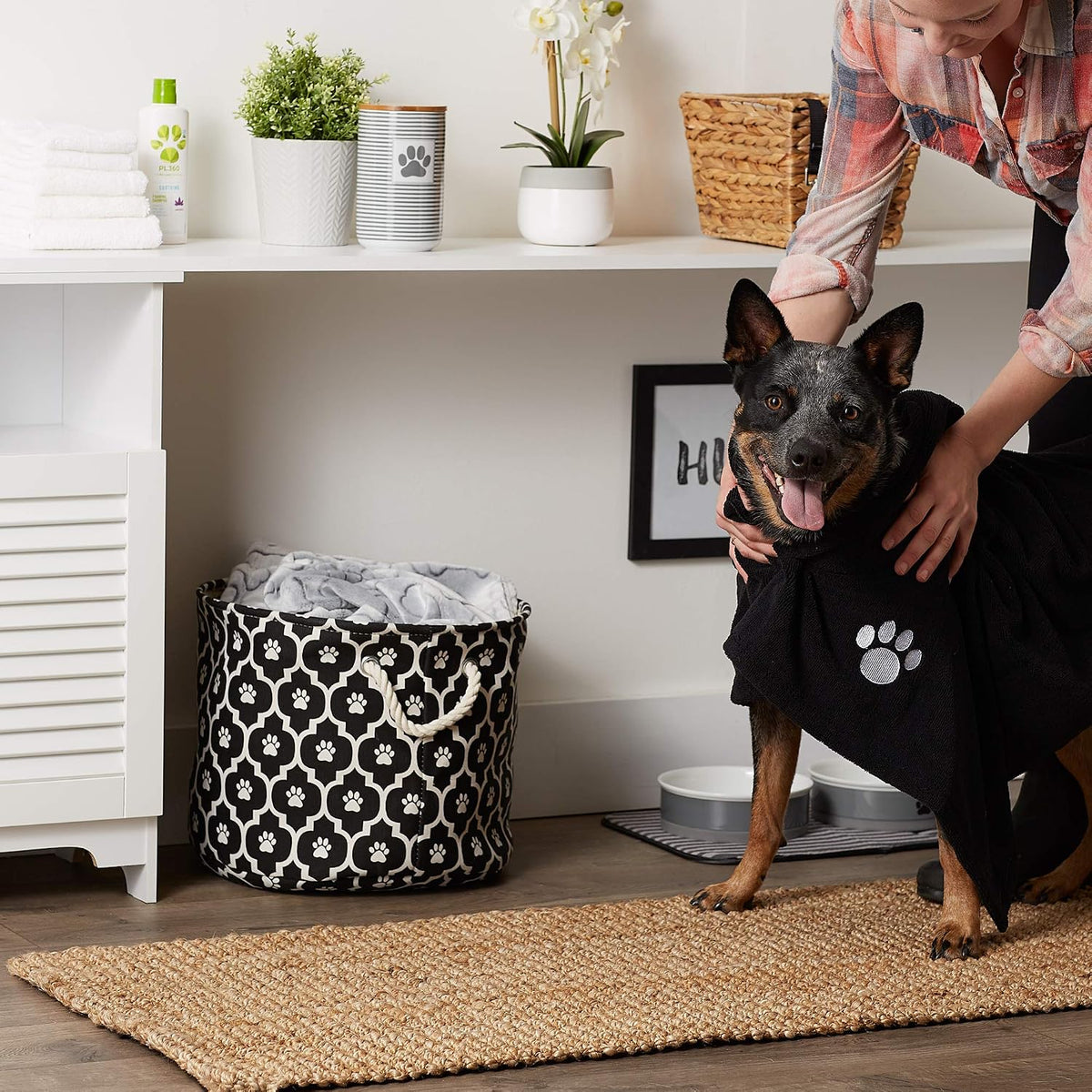 Bone Dry Pet Grooming Towel Collection Absorbent Microfiber X-Large - Embroidered Black / 41x23.5" - image 2