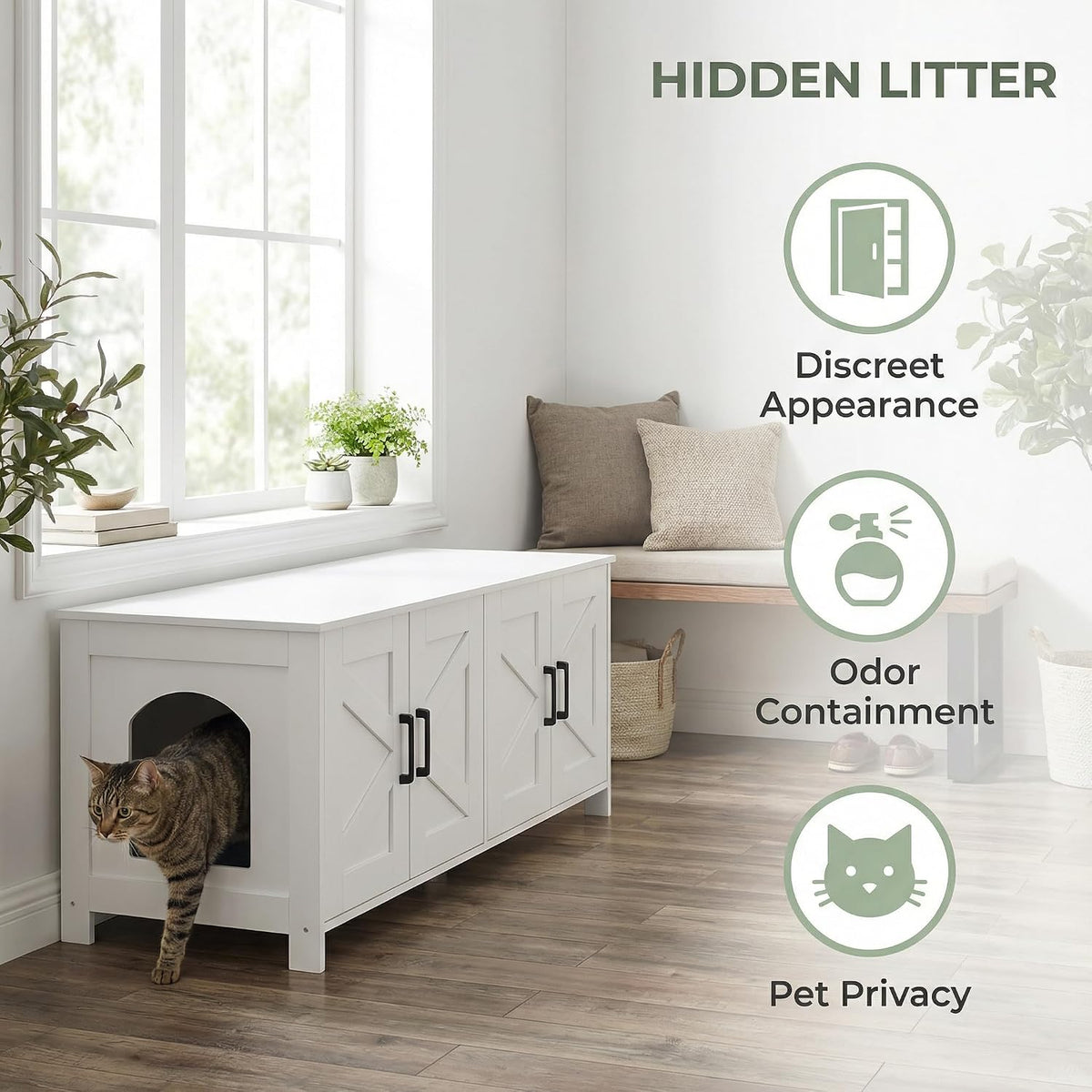 31.5" L Cat Litter Box Enclosure with Barn Door - 47.2"L / White - image 2