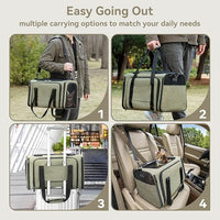 Petsfit Expandable Rabbit Carrier Bunny Carriers, 16 Inch Airline Approved Pet Carrier with 2 Extensions, Soft Washable Cushion, Self-Locking Zipper Head, Built-in Safety Rope, Fit for Travel