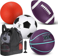 Lenwen sports balls set with basketball, soccer ball, football, playground ball, pump and bag - view 5