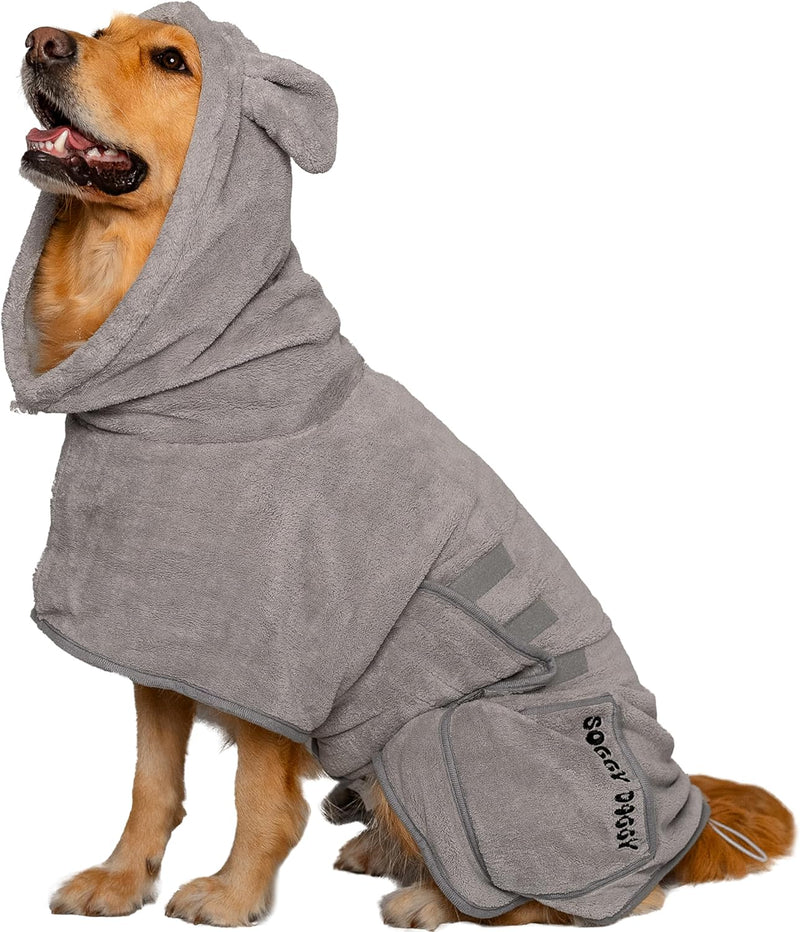 SOGGYDOGGY US: Luxury Dog Bathrobe - Gray / M (17-24in)