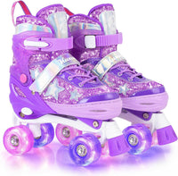 Kuxuan Adjustable Roller Skates with Fun Illuminating Rollerskate - Star Purple / Small - Little Kid(10C-13C)