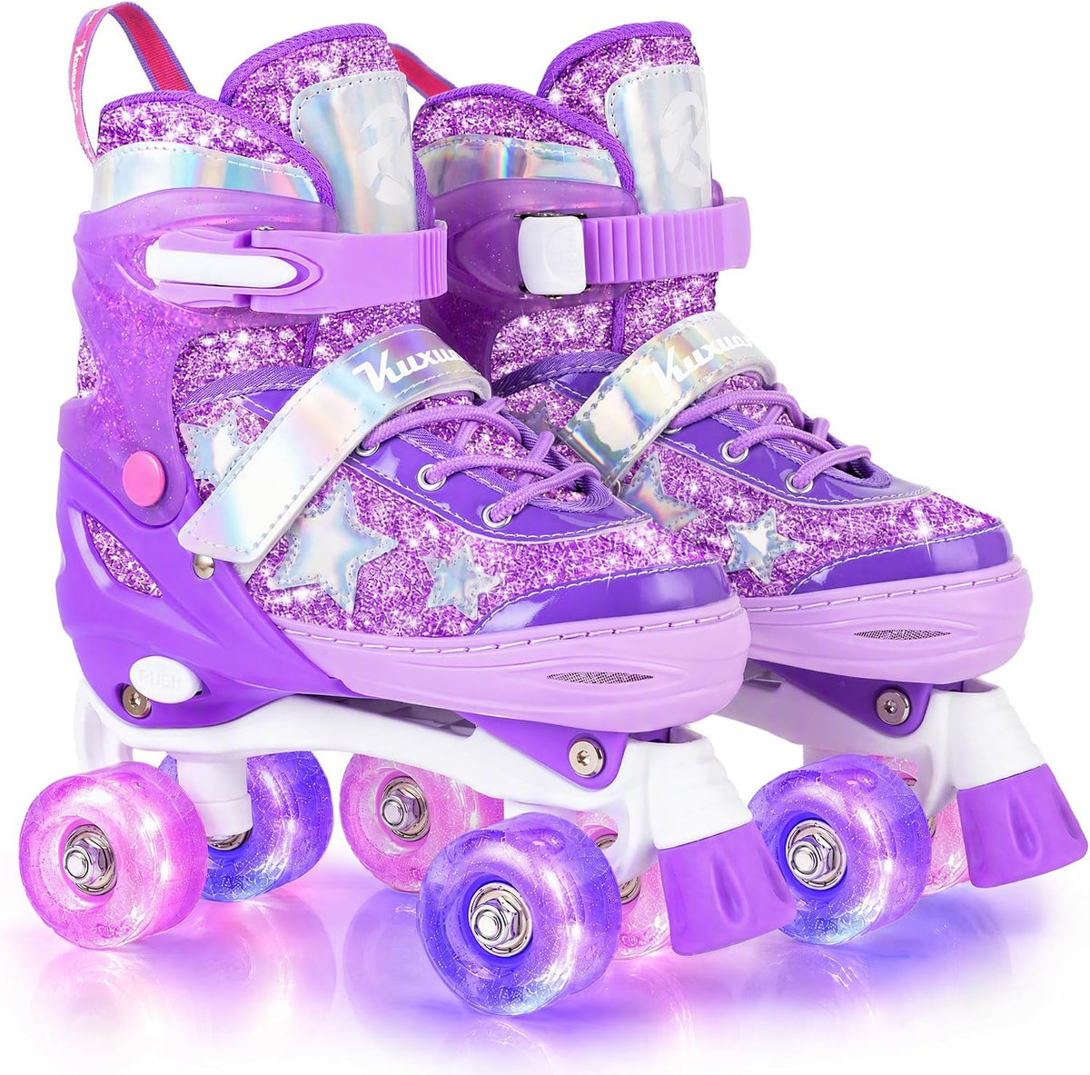 Kuxuan Adjustable Roller Skates with Fun Illuminating Rollerskate - Star Purple / Small - Little Kid(10C-13C)