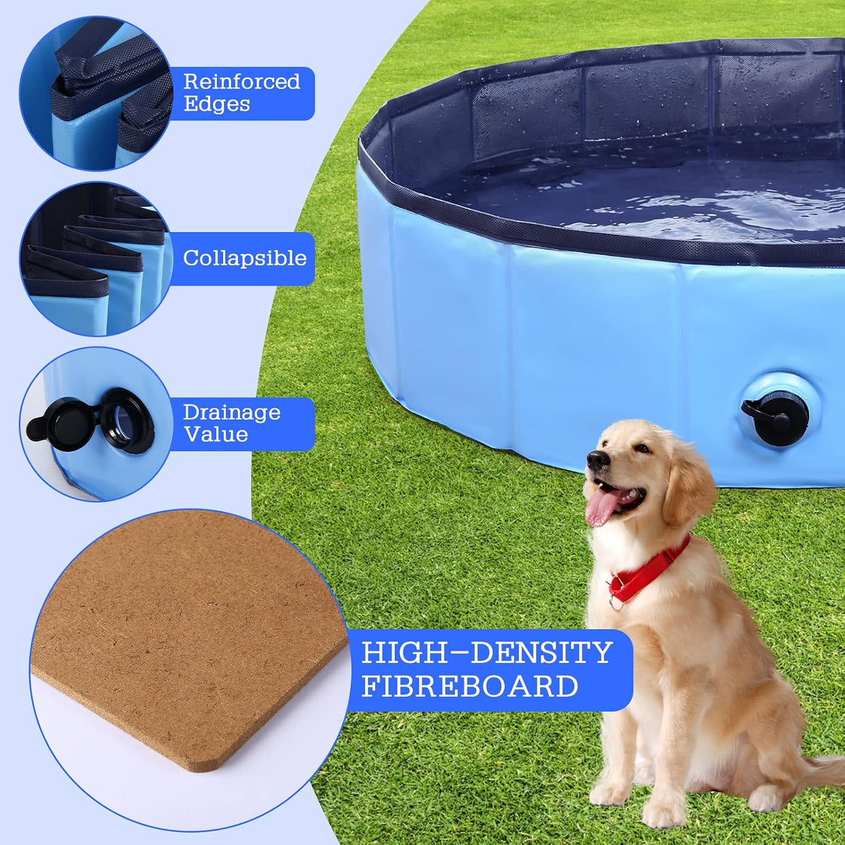 Foldable Dog Pool, Portable Pet Bath Tub and Kiddie Swimming Pool – Essentials for Dogs - 32"-S / Blue - image 2