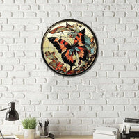 Lygond Metal Sign Tin Sign Circular Stained Glass Butterfly Bar Signs for Home Decor for Yard 12×12 Inches