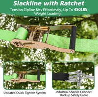 X XBEN backyard zip line kit with stainless steel trolley, swing seat and spring brake - view 3