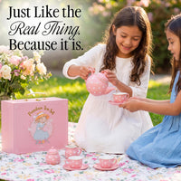 Giggle & Honey white floral tea party set for girls with porcelain teapot, cups and carrying case - view 15